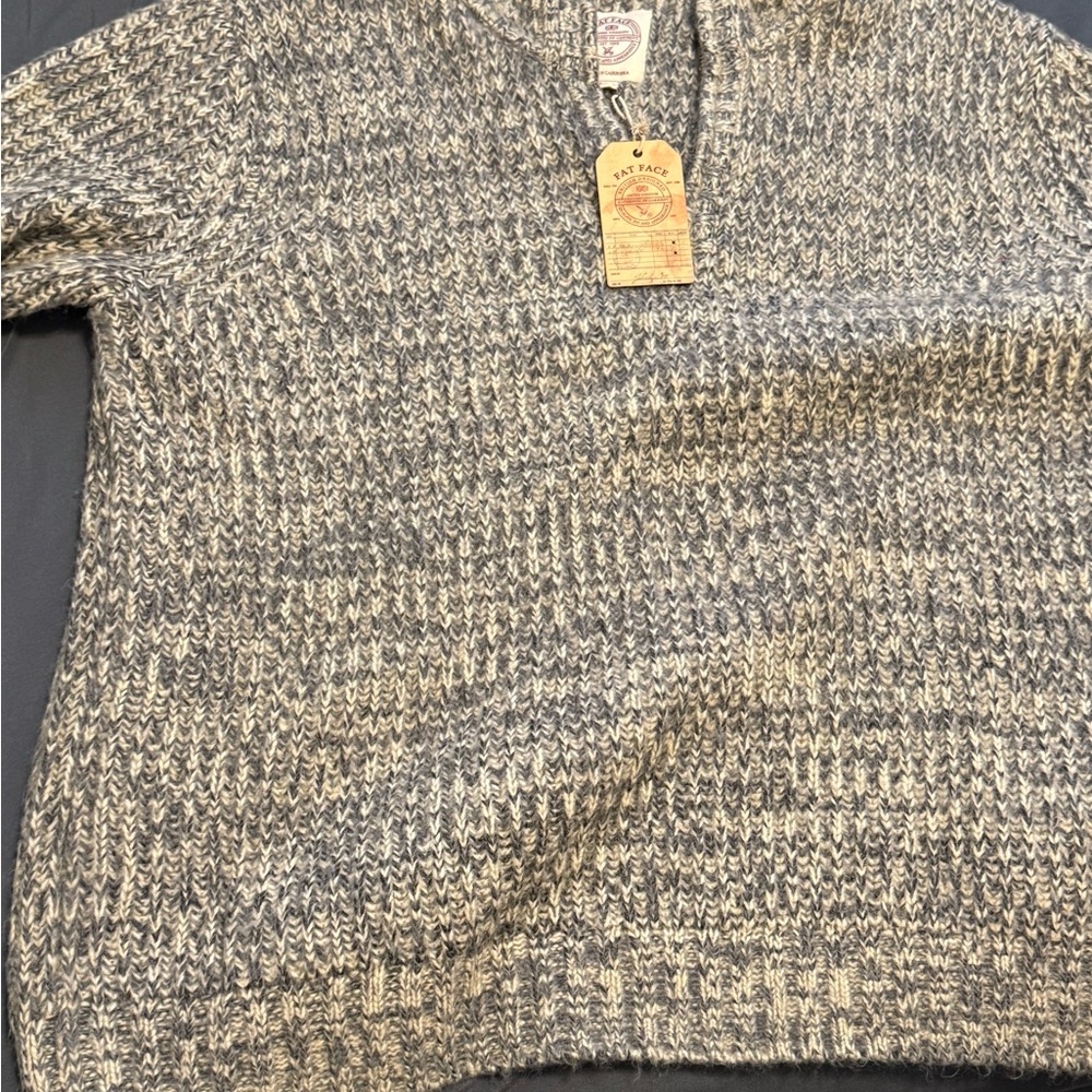 Fat Face Gray V-Neck Sweater Textured Knit